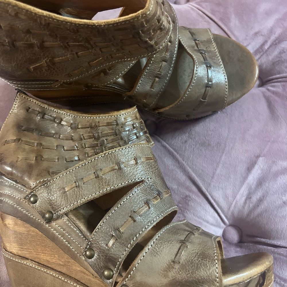 Bed Stu Tan Leather Wedge Sandals